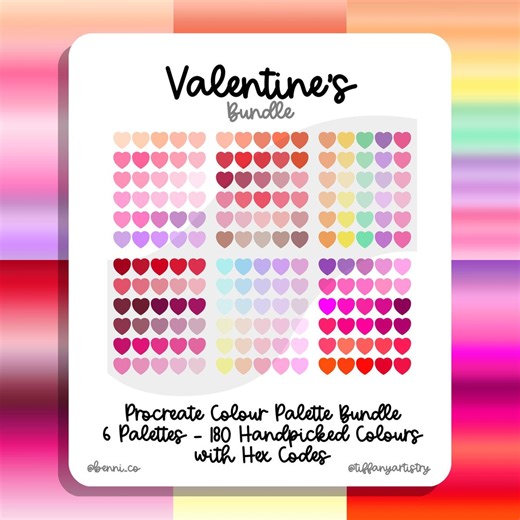 Valentine's Procreate Colour Palette Bundle: 6 Playful Palettes - 180 Colors & Hex Codes (digital Download) - Etsy