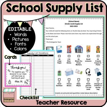 Mid-Year School Supply List Editable Template | Kindergarten & Primary Grade