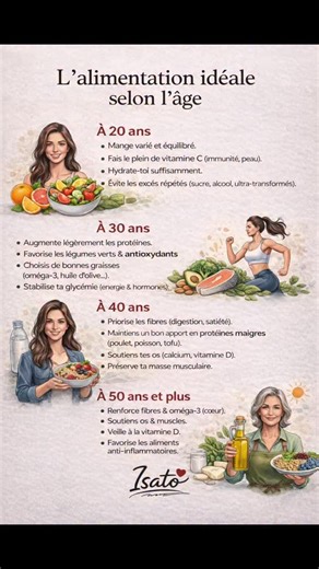 Isato on Instagram: "✨ Bien manger, ce n’est pas une question d’âge… mais d’adaptation. Notre corps évolue. Nos hormones changent. Notre métabolisme ralentit. Et pourtant… beaucoup continuent à manger exactement de la même façon qu’à 20 ans. 🌿 À chaque décennie, l’organisme a des priorités différentes : construire → soutenir → préserver → protéger. Il ne s’agit pas de manger moins. Il s’agit de manger plus intelligemment. Parce que la vraie clé du bien-être n’est pas la restriction, mais