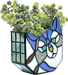 Stained Glass Cat Flower Pot,Cute Pots for Plants,Small Plant Pot with Unique Cat Face Design,Tiltable Terrarium Decoration,4.6x3x5.15 in(Excluding Plants)