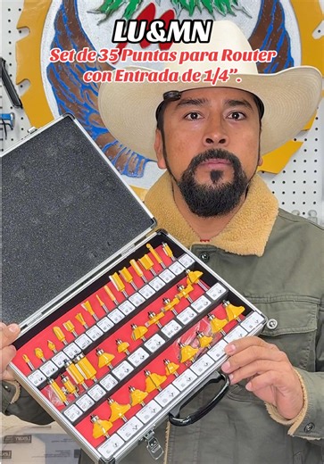 Set de puntas para utilizar en trabajos de madera con tu router en el taller de carpintería. #router #bits #woodcarving #carpentry #tools