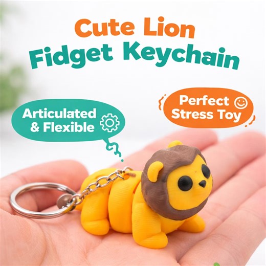 Lion Fidget Keychain | Articulated Lion Keychain Toy | Cute Animal Fidget Toy | 3D Printed Desk Toy | Pocket Fidget | Backpack Charm Gift - Etsy