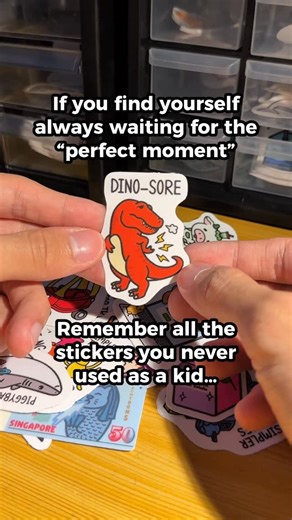 Dylan | Relatable Stickers & More on Instagram: "The stickers we never used as kids are such a great reminder to treasure the present moment and not waste it by waiting for the perfect time to come 🥹 (because it never will) Also, I’m using this amazing song “Uppercut” by @arthurfabbroo 🙌🏻 Do check it out 🔥 #stickers #childhood #positive"
