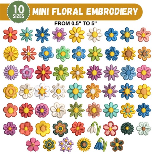 Mini Floral Machine Embroidery Design Bundle, Flower Designs, Satin Stitch File, Birth Month Flower, PES DST JEF, 10 Sizes, Instant Download - Etsy