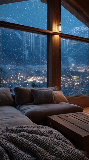 Would this be your perfect Christmas night? Cozy Cabin Fireplace & Falling Snow