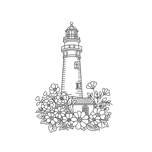 Lighthouse With Floral Embroidery Design – Machine Embroidery File - Etsy