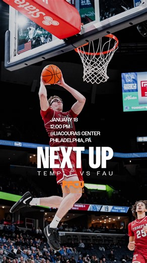 Temple Men's Basketball on Instagram: "An Owl battle for first place in North Philadelphia. Temple 🆚 Florida Atlantic, Sunday at noon on ESPNU. 🎟️ : owlstix.com #Team130"