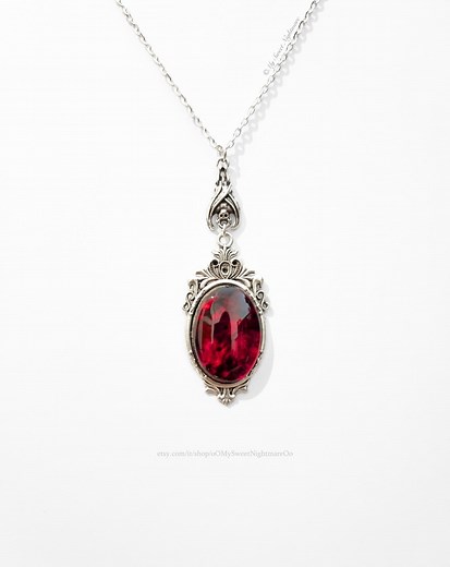 Vampire Bat Gothic Necklace, Handmade Bloody Red Stone - Etsy