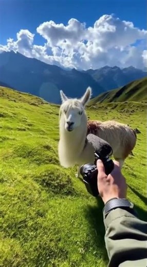 Nature Shot! Llama Attacks Camera Mid-Close-Up