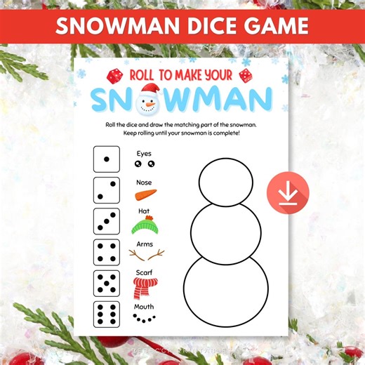 Roll A Snowman Dice Game Printable Christmas Activity for Kids Snowman Craft Coloring Page Preschool Daycare Christmas Craft Worksheet Prek - Etsy UK
