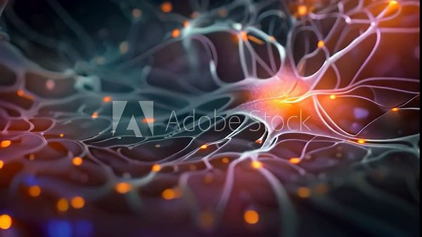 A detailed close-up view of a humans nervous system, showcasing the complex network of nerves and neurons., Nervous system in the human brain is powered by artificial intelligence, AI Generated