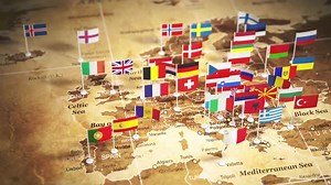 Vintage Europe Map with Countries Flags 3d Animation