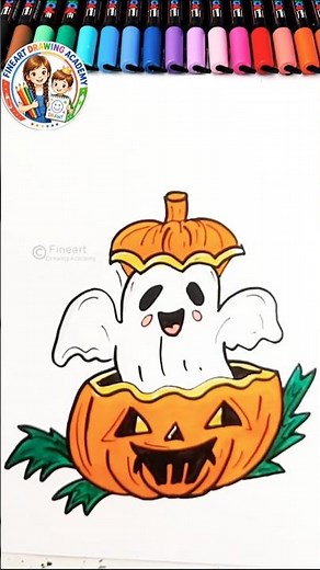 How To Draw a Pumpkin Ghost For Halloween 👻🎃 #shorts #youtubeshorts