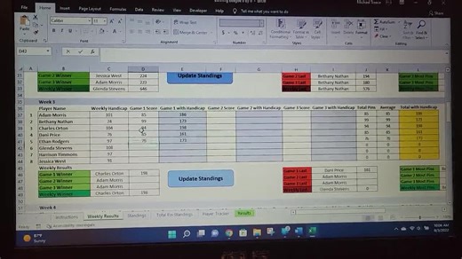 Excel Bowling League Tracker - 16 Players for 24 Weeks - Automatic Handicap Calculator & Total Pins Tracker - Reusable - Etsy