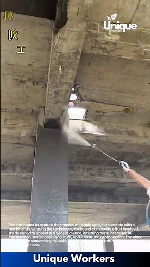 Concrete spraying machine: people spraying concrete with a machine