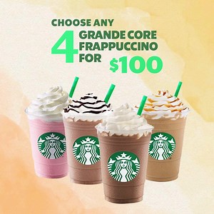 328 reactions · 108 shares | ‼️Happy Hour Alert‼️ Choose any 4 Grande Core Frappuccino for $100 Available Monday to Thursday from 1:00pm - 8:00pm. Try our 퐍퐄퐖 Whatsapp ordering system for curbside pickup or delivery: lili.ly/66fdf49 | Starbucks Trinidad & Tobago | Facebook