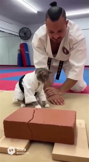 Cute Cats Breaks Brick Using Karate #cutecats #funnypets #funnycats #animals