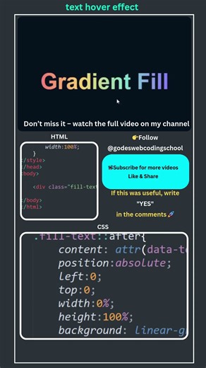 Mind-Blowing Text Hover Effect in 10s! #css #godeswebcodingschool #cssanimation