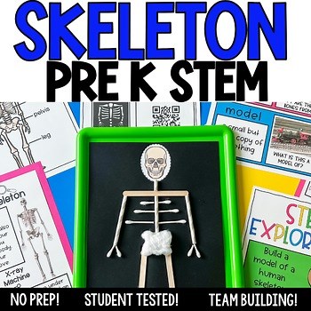 Skeleton STEM Activity for Preschool - My Body Bones STEM No Prep Challenge PreK