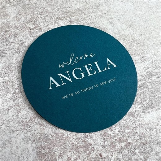 Round Place Cards, Teal Personalised Wedding Guest Names, Custom Circle Reception Table Setting - Etsy
