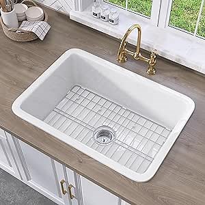 TUKTUK Undermount Kitchen Sink 32 x19 Fireclay Drop-in Farm Sink Porcelain Single Bowl Topmount Large & Deep Basin Luxury Accessory Kit Included