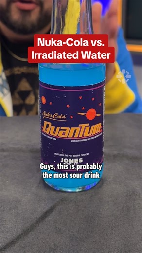 There's a NEW Fallout Nuka-Cola Quantum with EXTRA RADIATION (it's VERY SOUR!) You can try it for yourself by ordering a Jones Soda pack right now at IGN Store! @fallout @bethesda #fallout #jonessoda #fallout #soda #nukacola #very #sour #ign #ignstore #drink #gaming #videogames #blue #tastetest #taste | IGN