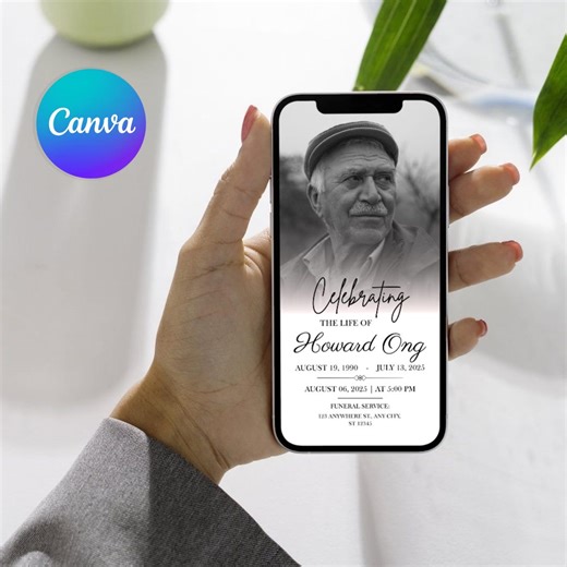 Digital Funeral Invitation, Celebration of Life E-invite, Phone Invitation, Memorial Evite, Electronic Funeral Invitation, Electronic Evite - Etsy