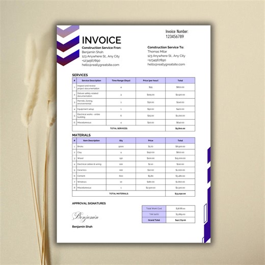 Construction Invoice Template | Editable Construction Job Invoice | Contractor Invoice PDF | Canva Billing Form | Digital Download - Etsy