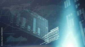 World map and bar graphs with data processing animation over digital interface