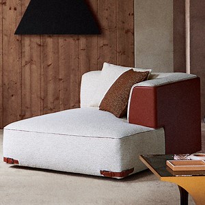 [Hot Item] Luxe Modular Chaise Sand Textured Fabric Merlot Leather Accents Premium Residences Design Studios