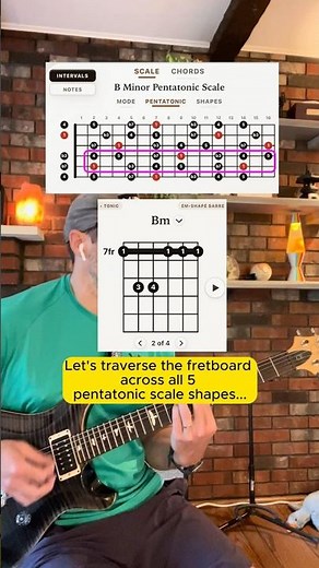 Try this simple exercise to connect the pentatonic scale shapes using only 2 strings.