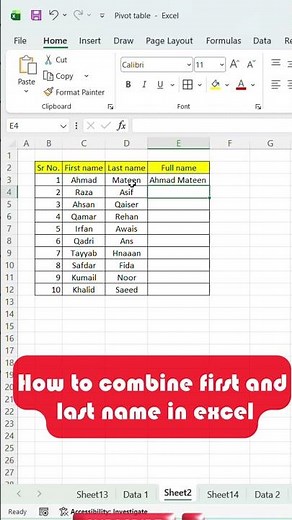 Excel CONCAT Formula 🔥 | Combine First & Last Name in One Cell #Shorts #excel #exceltips #microsoft