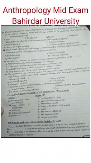 Anthropolgy mid exam | bahir dar university