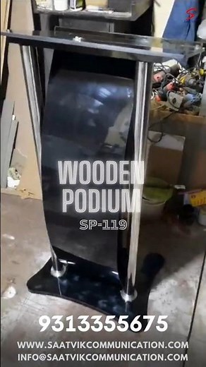 Black Wooden & Acrylic Podium Stand with Mic Port | Lectern Manufacturer | Saatvik Communication