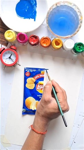 Half Real Half Drawing 😱 Lays Chips Art 💙|#artbox #trending #lays #art #shorts #foodart