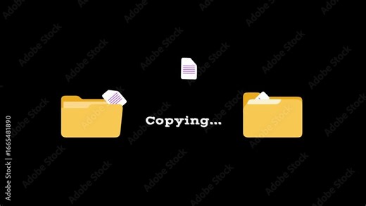 copying data animation, File transfer computer folder to folder, Digital File Sharing Folder Animation. Perfect for data sharing, backup process, file exchange, cloud storage, computer security,
