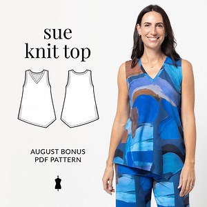 5.6K views · 154 reactions |  Our Sue Knit Top is back – and better than ever! Whether you're sewing for summer or the perfect layering piece, this relaxed fit tunic pattern now comes in multi-size formats, with projector files included. Claim Sue as your August Bonus PDF Pattern by adding to cart along with another pattern of your choice, then click the green discount code at check-out. Shop Style Arc today. | Style Arc sewing patterns | Facebook