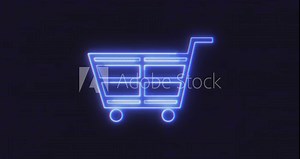 Animation Futuristic Interface Shopping Cart Icon on Computer code running Background