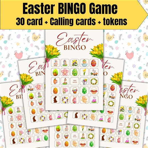 Easter Bingo Game Printable | 30 Unique Bingo Cards | With Calling Cards and Tokens | Classroom & Family Activity - Etsy