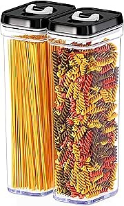 DWËLLZA KITCHEN Pasta Storage Containers for Pantry Airtight - 2 Pc Spaghetti Container Storage - Ideal for Spaghetti & Noodles, Kitchen Pantry Organization and Storage - Keeps Food Fresh & Dry