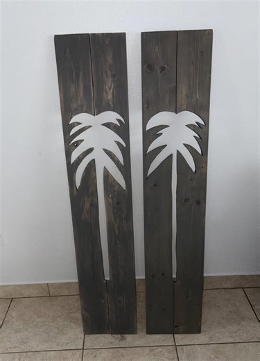 Handmade Wooden Shutters With Palm Tree: Coastal Farmhouse Decor (set of 2) - Etsy