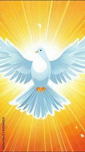 holy spirit as a white dove in rays of light isolated on blue sky, symbolizing Christian enlightenment and peace in cartoon flat design style animation -- 4k 9x16 vertical stock video footage AI