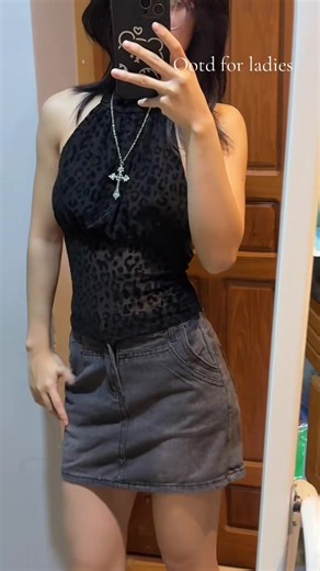 Trendy Leopard Halter Top and Denim Skirt for Your Style