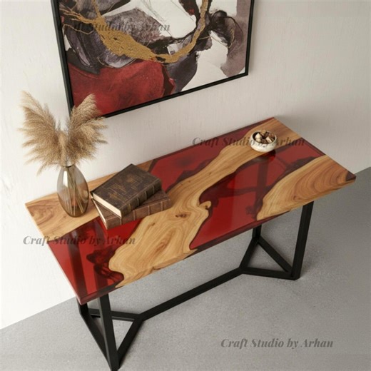 Red Epoxy Resin River Console Table | Live Edge Wood Hallway Furniture - Etsy