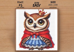 Owl in Crown Cross Stitch Pattern, Animal Embroidery (PDF Pattern - Etsy