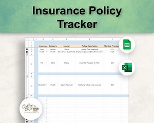Insurance Policy and Coverage Tracker Excel and Google Sheet - Etsy