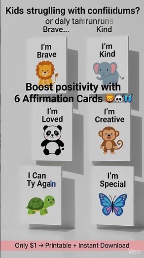 Daily Confidence Boost for Kids – 6 Affirmation Cards Printable $1
