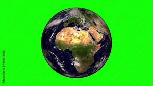 Earth rotating on the green screen. Realistic planet Earth rotating fully on the green screen. Globe spinning 360 degrees. 4K video. Elements of this video furnished by NASA.
