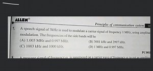 A speech signal of 3kHz is used to modulate a carrier signal of... | Filo