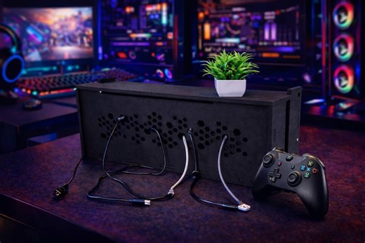 Custom Oak Cable Management Box | Personalized Desk Organizer for Gaming Setup | Gamer Gift